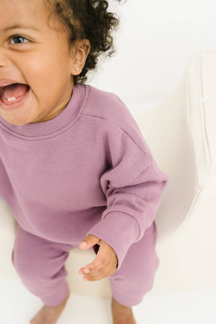 Plum Waffle Crewneck Set