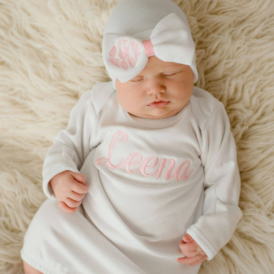 White Bow Hat With Pink Center Gown SET