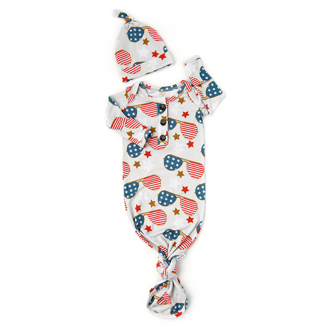 Babiator Newborn Knotted Button Gown and Hat