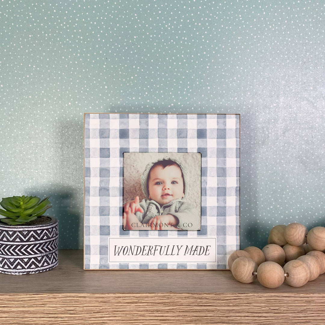Blue Check Wonderfully Made Wooden Frame