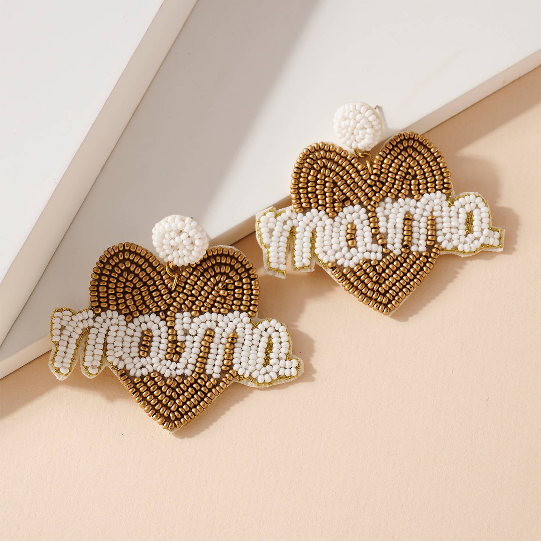 MAMA Heart Seed Beaded Earrings