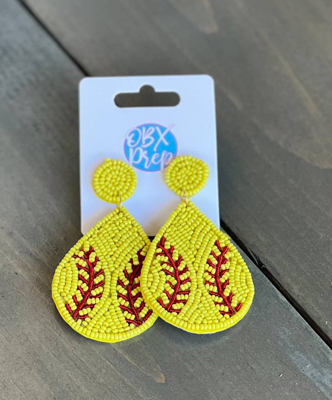 Softball Seed Beaded Teardrop Earrings