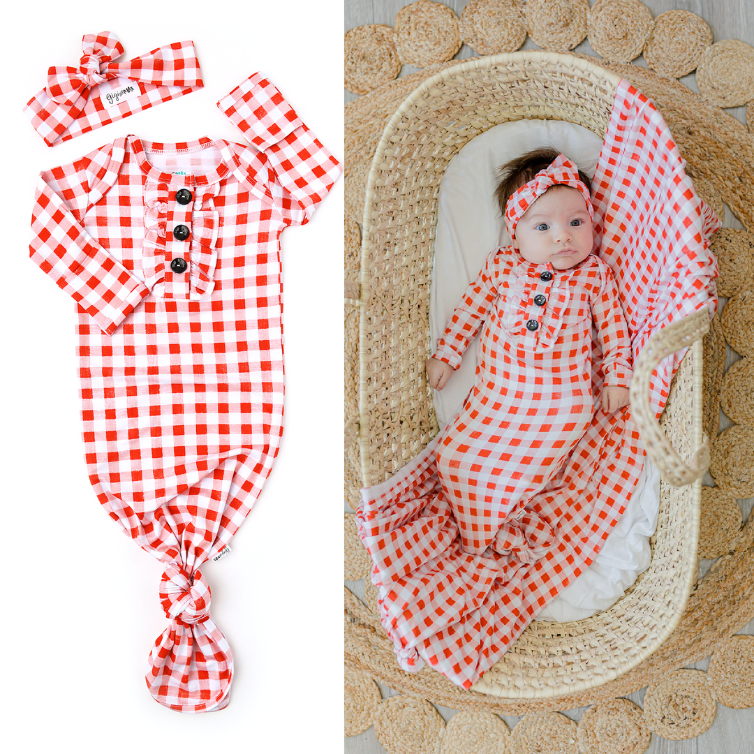 Lydia Knotted Button Newborn Gown and Headband