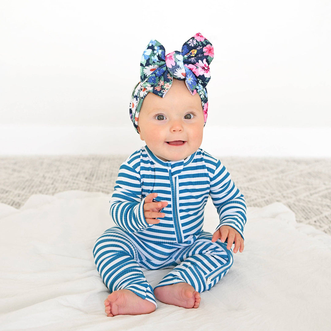 Cooper Blue Ribbed ZIP Bamboo Striped One Piece 2-Way Zipper