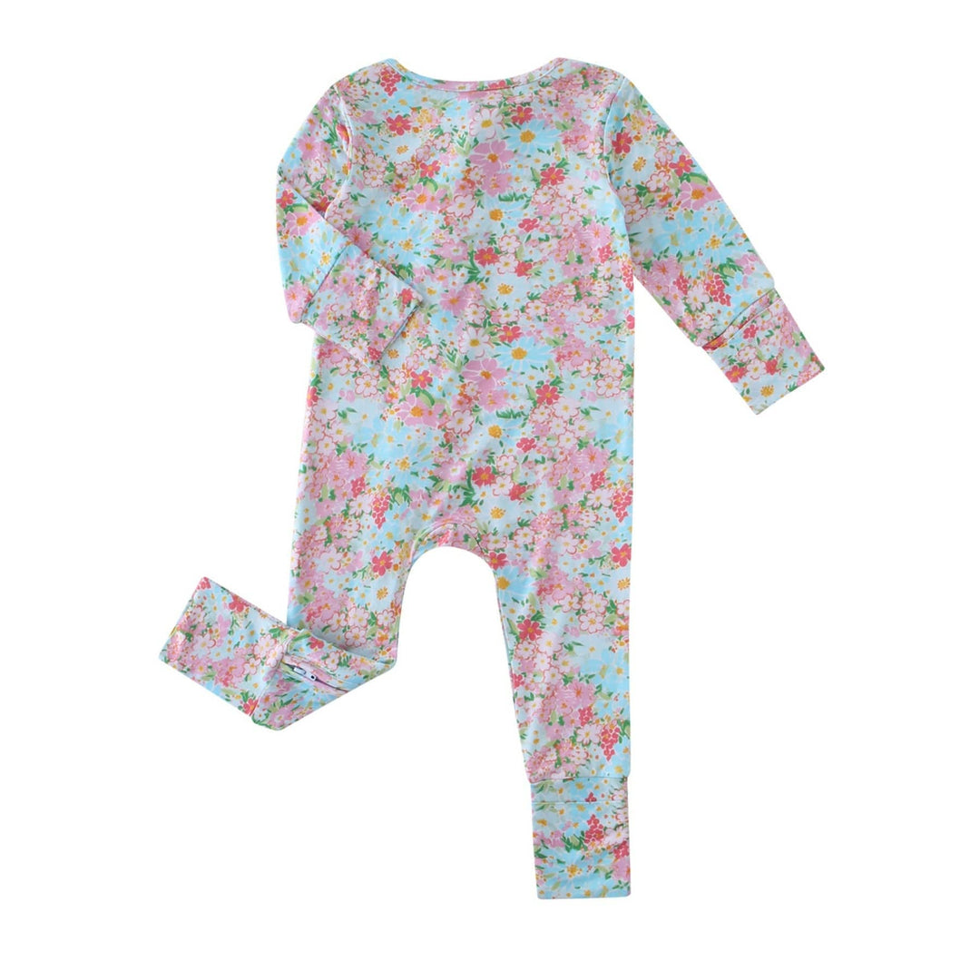 PoshTOT Spring Floral Bamboo Baby Convertible Zippy Romper