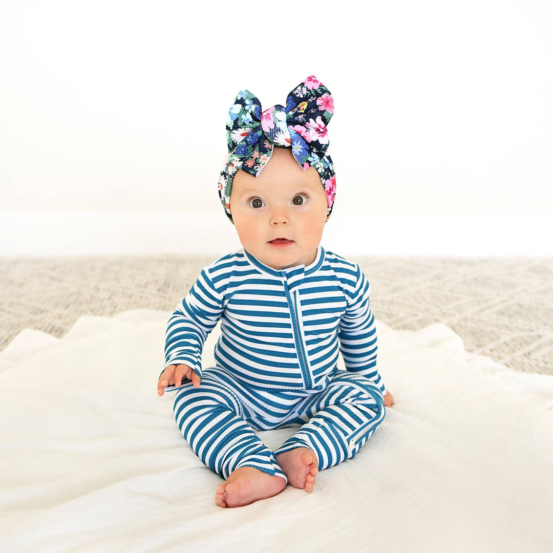 Cooper Blue Ribbed ZIP Bamboo Striped One Piece 2-Way Zipper