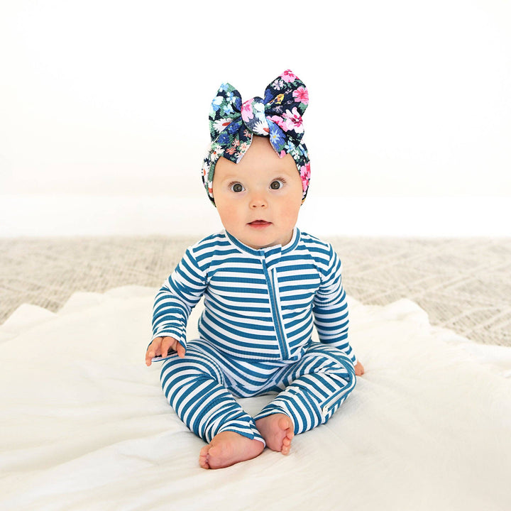 Cooper Blue Ribbed ZIP Bamboo Striped One Piece 2-Way Zipper