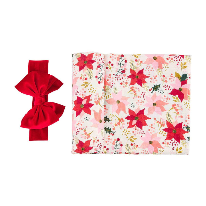 Poinsettia Swaddle & Headband Set