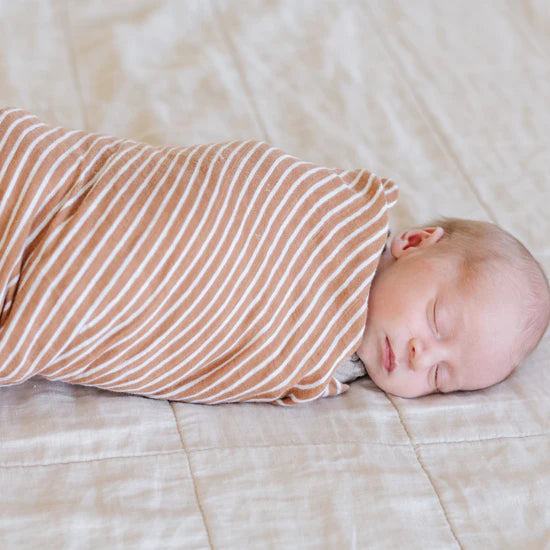 Bamboo Rayon Muslin Swaddle-By Hope Camel Stripe