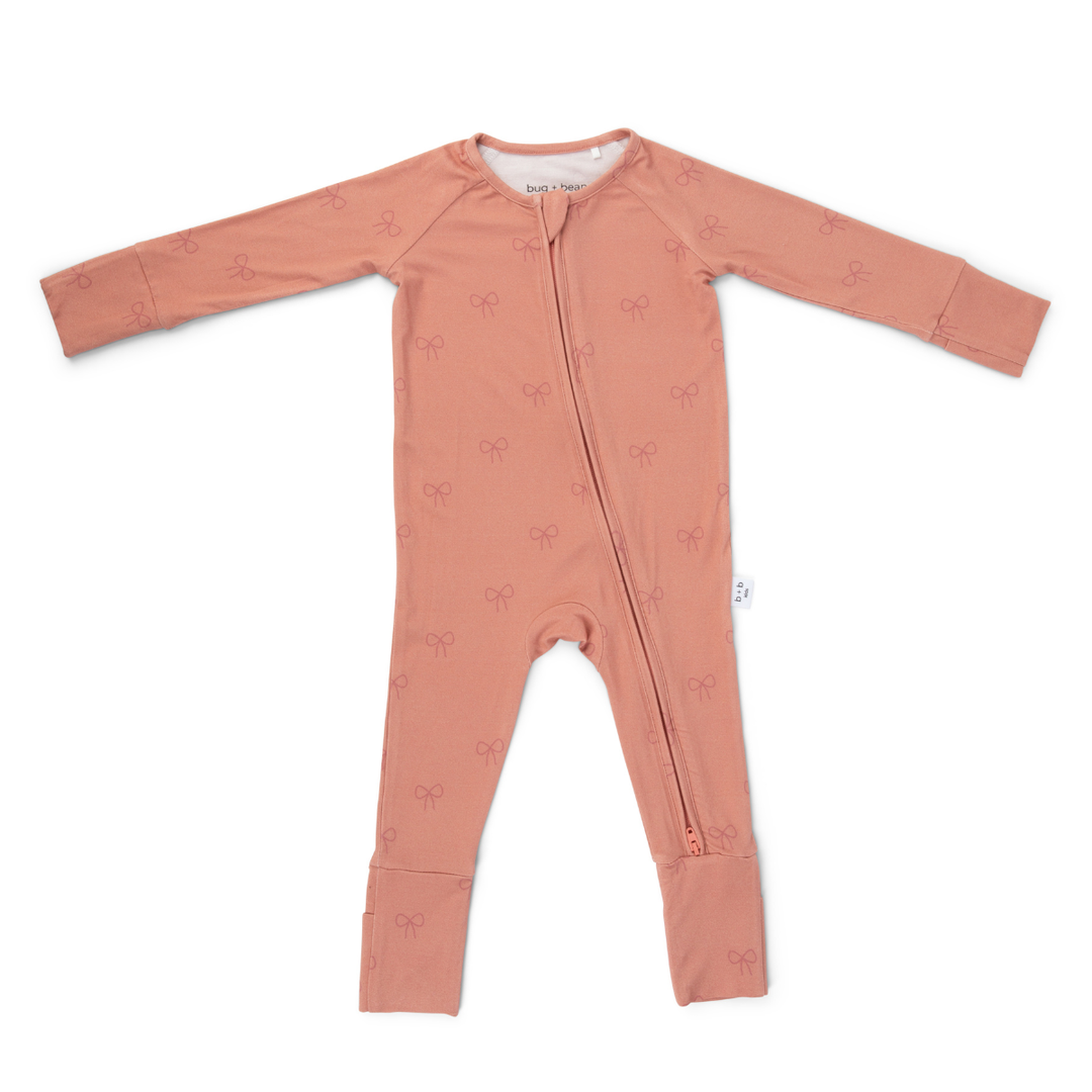 Bamboo 2-Way Convertible Zip Romper | Pink Bow (0-24m)