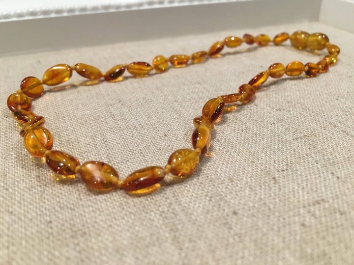Polished Honey Bean 11 Baltic Amber Necklace teething fever fussiness