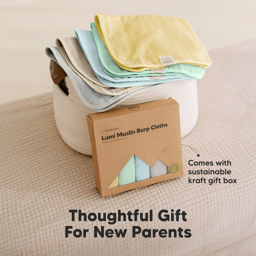 KeaBabies 5pk Lumi Muslin Burp Cloths for Baby Boys, Girls