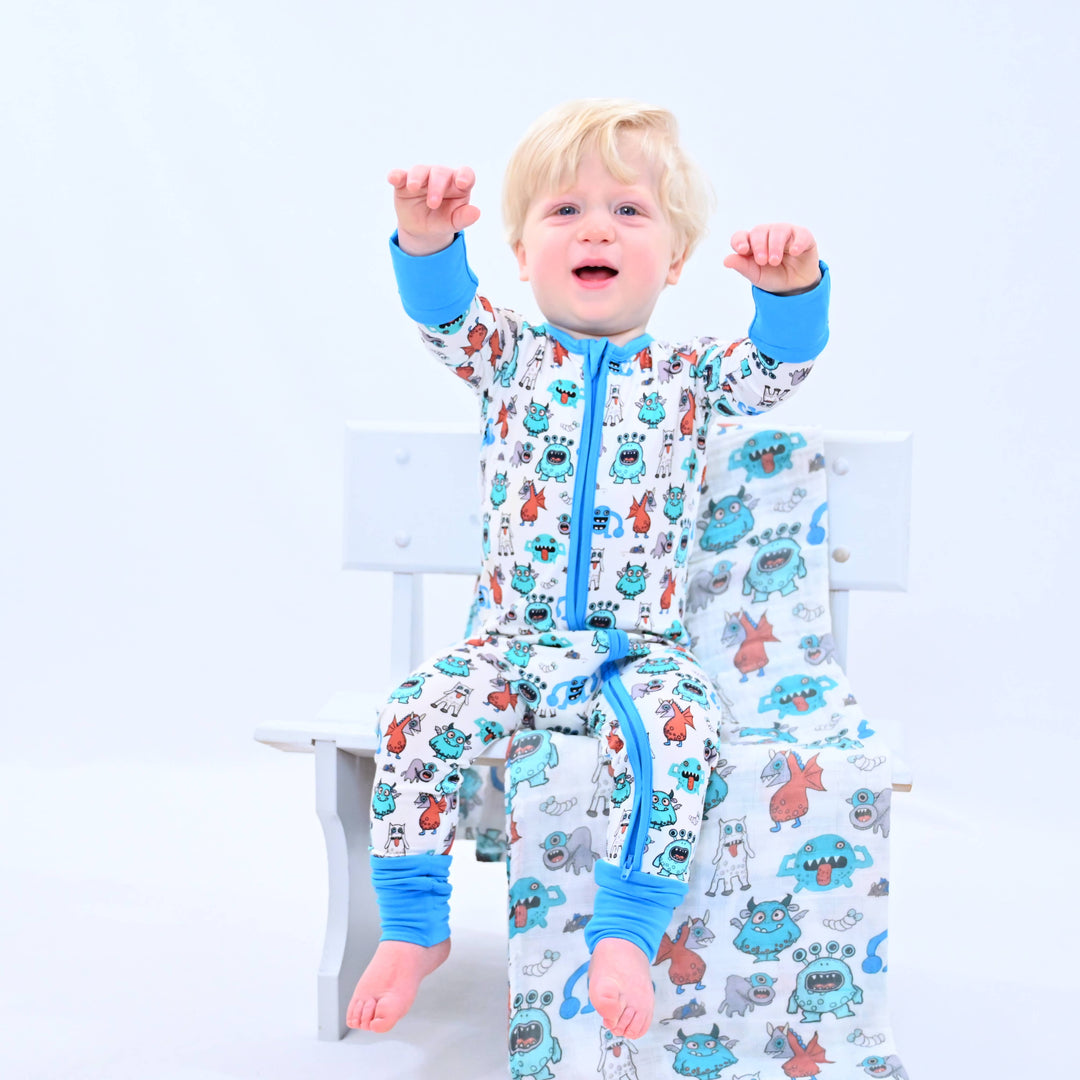 Bamboo Baby Convertible Zipper Pajama Monster Mash