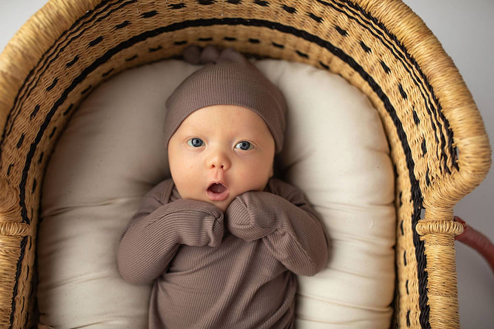 Cocoa Brown Ribbed Knotted Newborn Baby Gown sleepwear