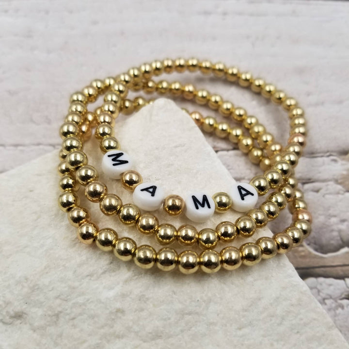 Gold Bead MAMA Bracelet Set