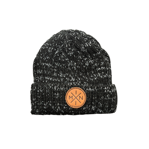 Black Beanie with Leather Patch-Mini