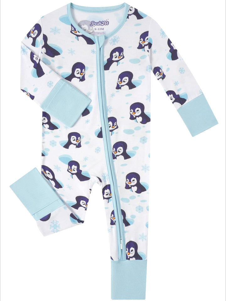PoshTOT Penguin Bamboo Baby Convertible Zippy Romper