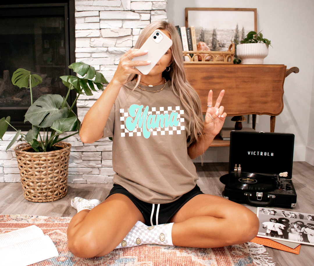 Mint and White Retro Mama Tee