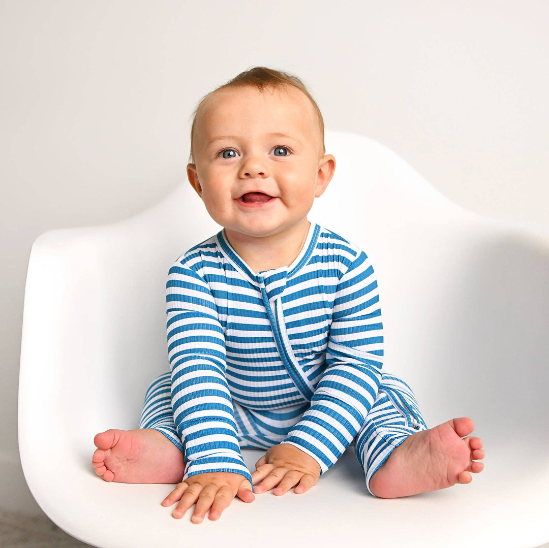 Cooper Blue Ribbed ZIP Bamboo Striped One Piece 2-Way Zipper