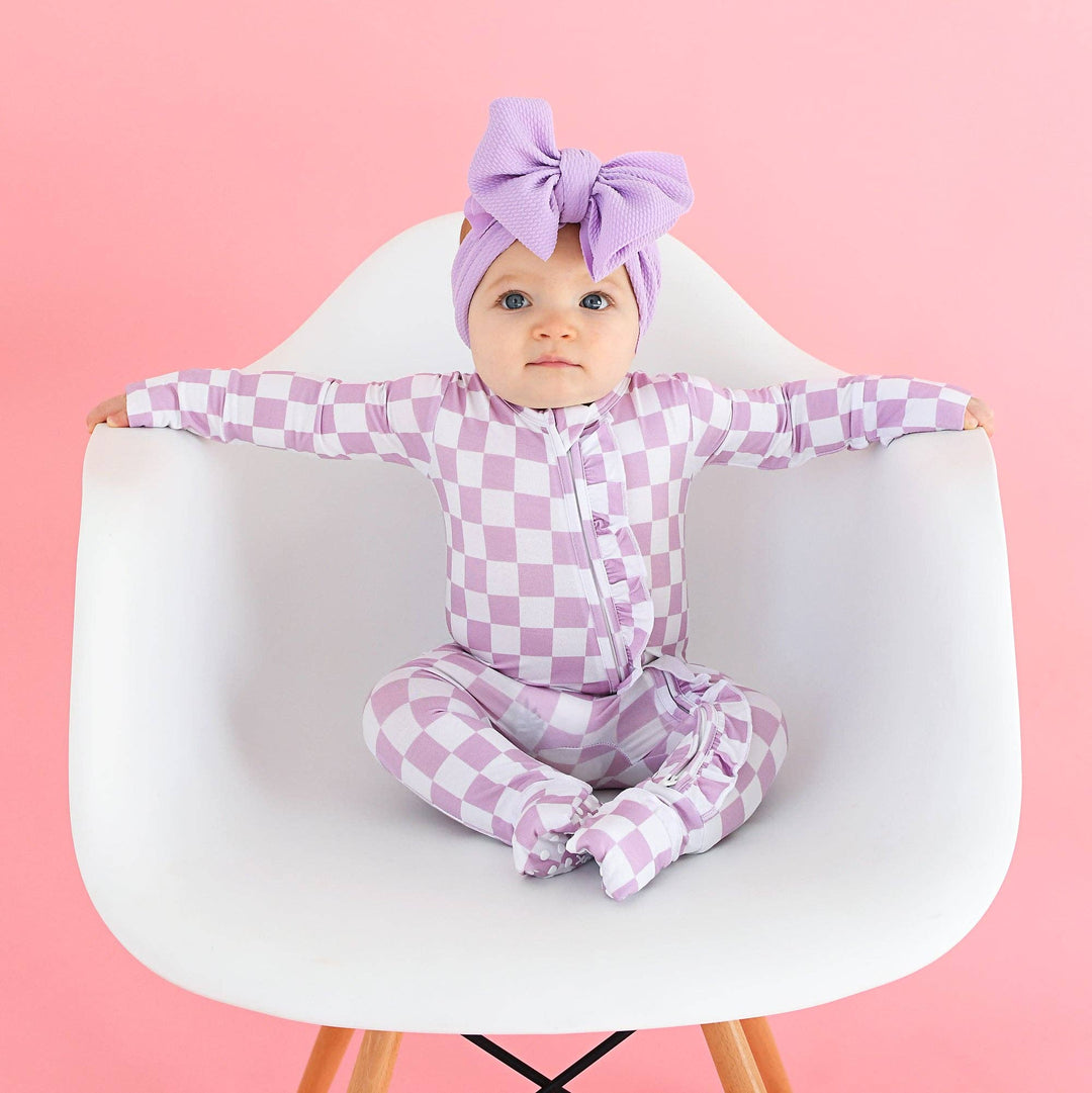 Myla Purple Checks RUFFLE ZIP Bamboo Sleepies Little Outfit