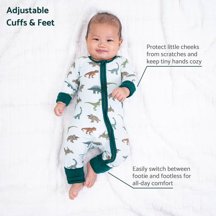 Bamboo Baby Convertible Zipper Pajama Dinosaur