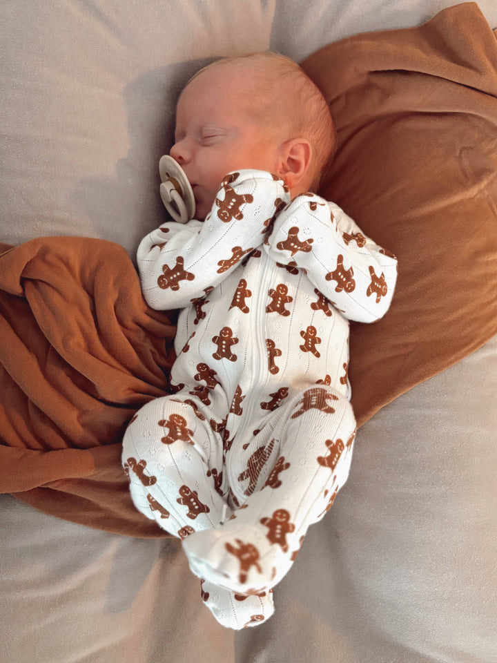 Gingerbread / Organic Pointelle 2-Way Zip Footie