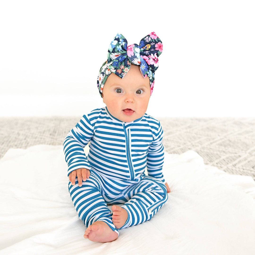 Cooper Blue Ribbed ZIP Bamboo Striped One Piece 2-Way Zipper