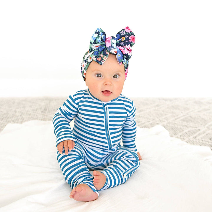 Cooper Blue Ribbed ZIP Bamboo Striped One Piece 2-Way Zipper