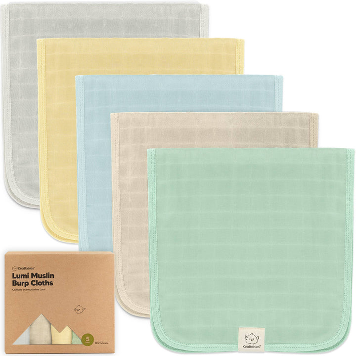 KeaBabies 5pk Lumi Muslin Burp Cloths for Baby Boys, Girls