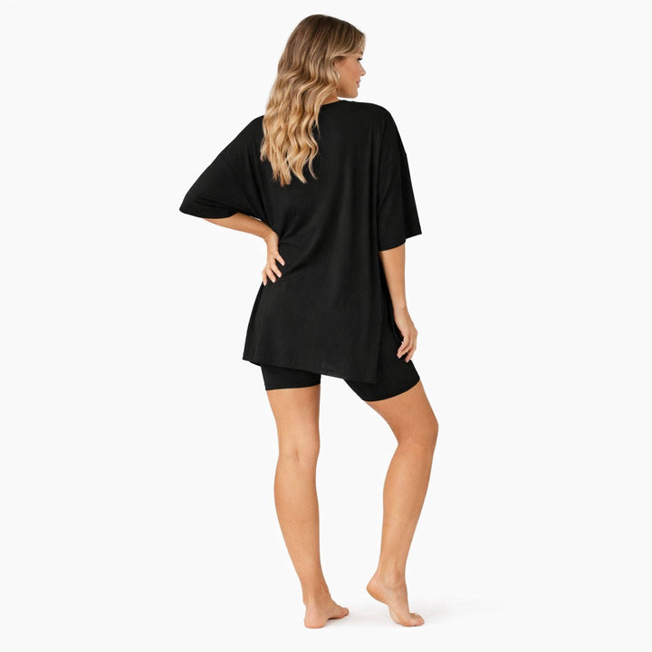 Relaxed Fit Maternity Lounge Activity Set – Short Sleeve Top & Biker Shorts