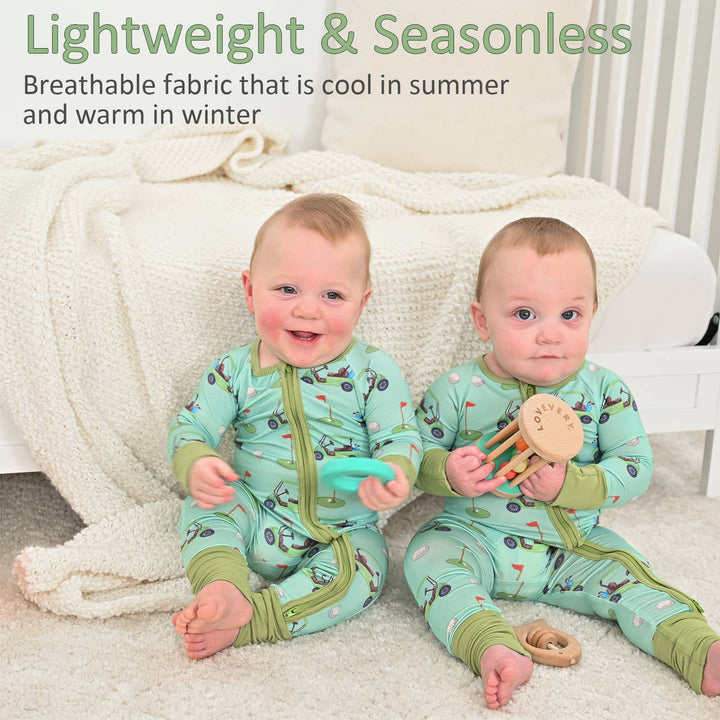Golf A Round Baby Bamboo Pajamas, 2 Way Zipper Baby Romper