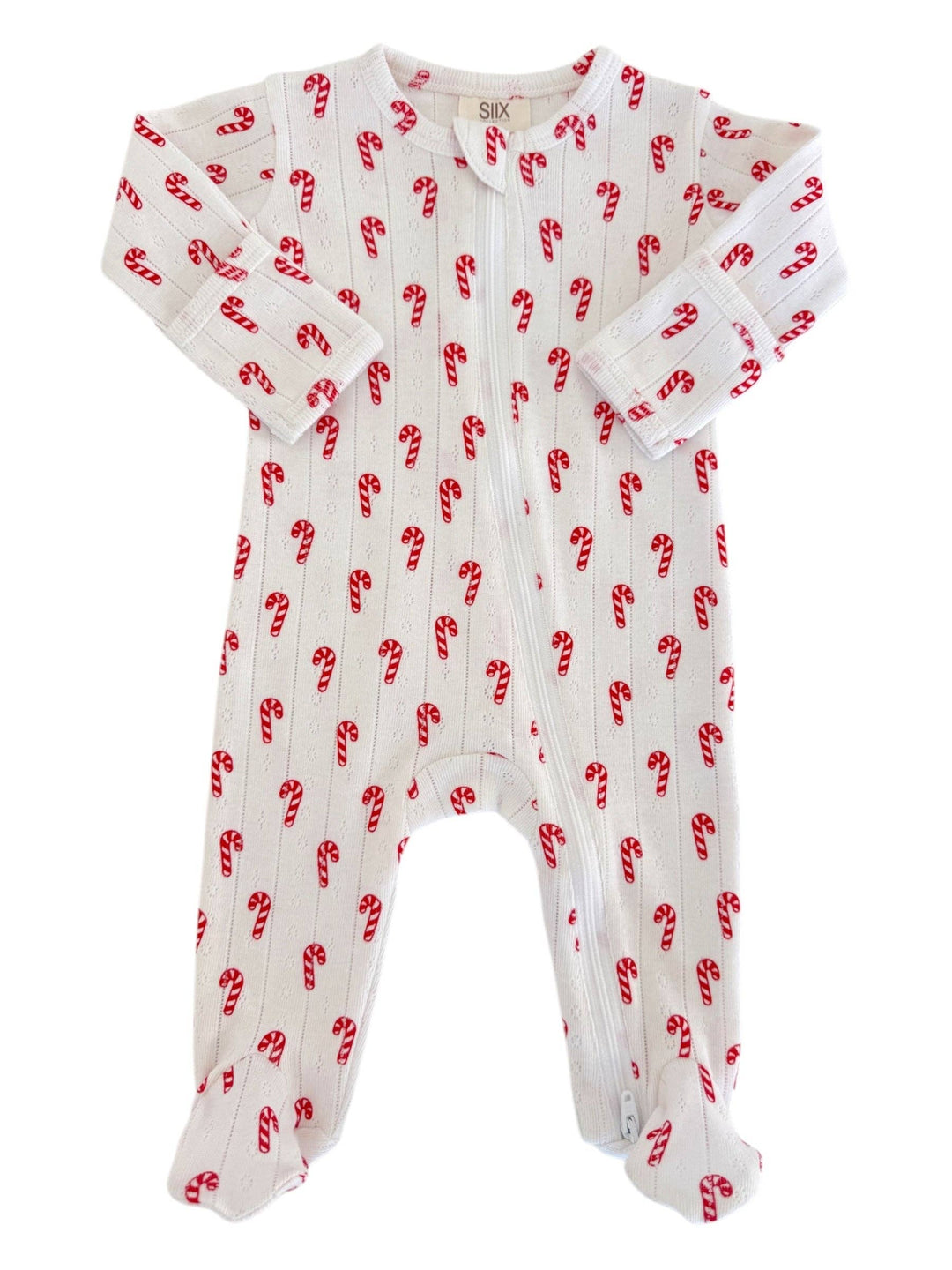 Candy Cane / Organic Pointelle 2-Way Zip Footie