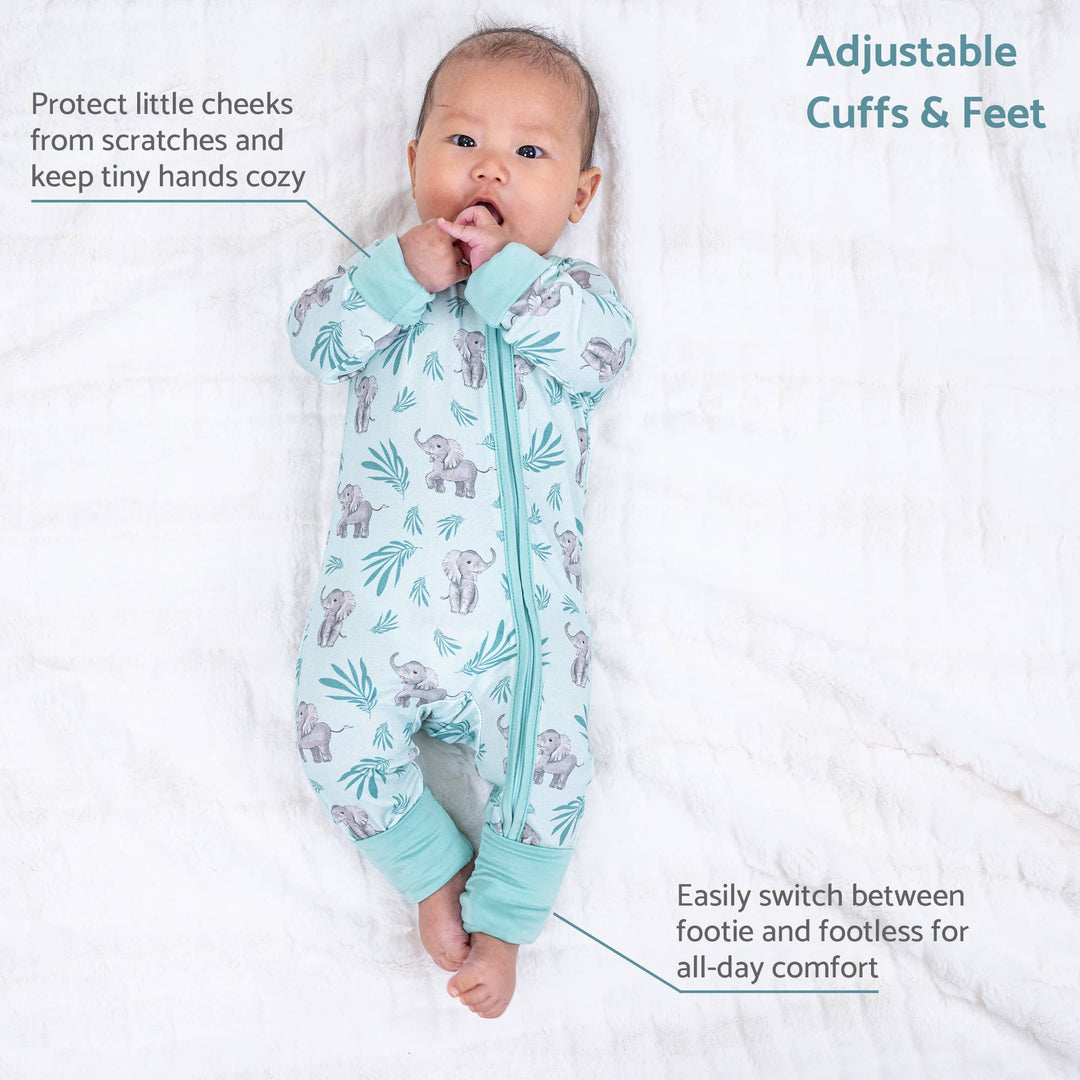 Bamboo Baby Convertible Zipper Pajama Elephant