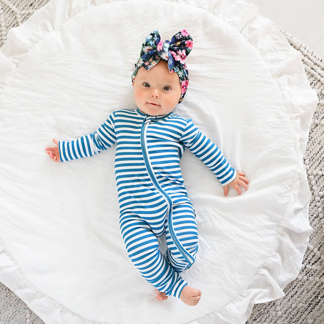 Cooper Blue Ribbed ZIP Bamboo Striped One Piece 2-Way Zipper