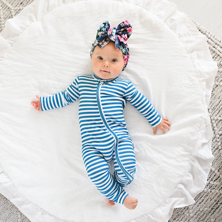 Cooper Blue Ribbed ZIP Bamboo Striped One Piece 2-Way Zipper