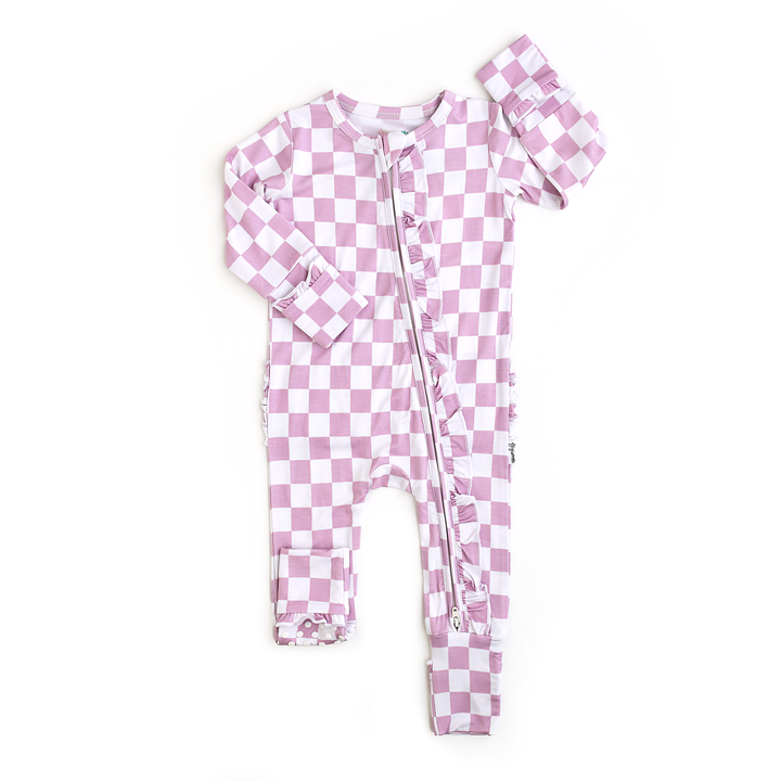 Myla Purple Checks RUFFLE ZIP Bamboo Sleepies Little Outfit