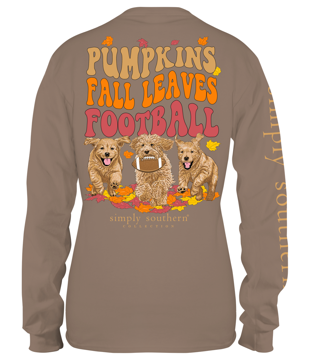 Pumpkins, Fall Leaves, Football Long Sleeve T-Shirt