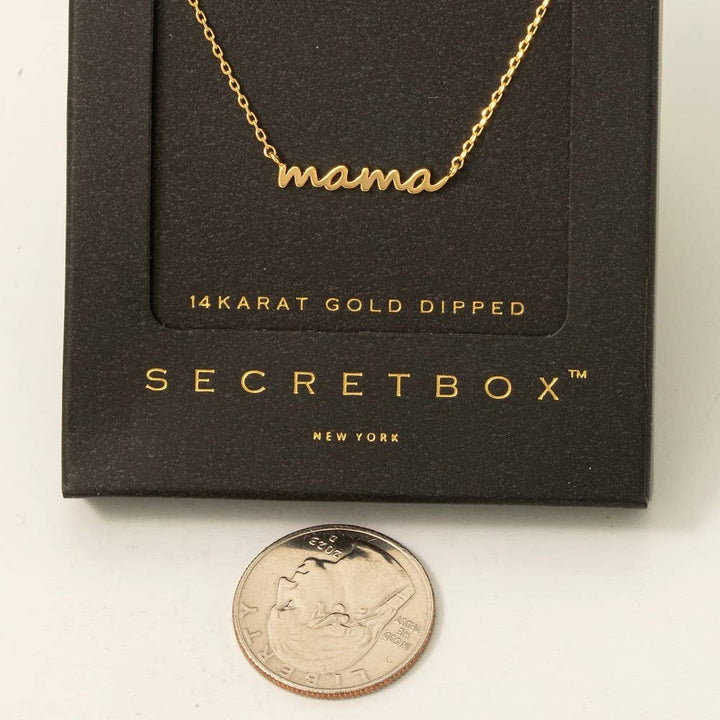 Secret Box Gold Dipped Dainty Mama Pendant Necklace