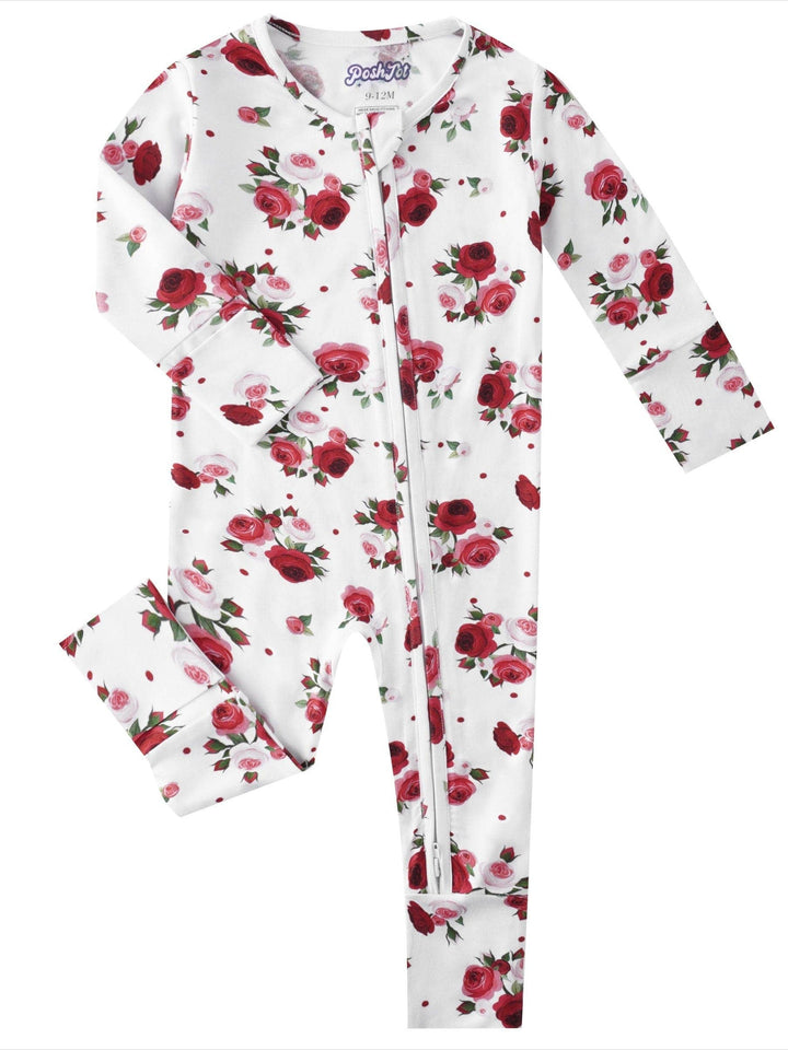 PoshTOT Diana Rose Bamboo Baby Convertible Zippy Romper