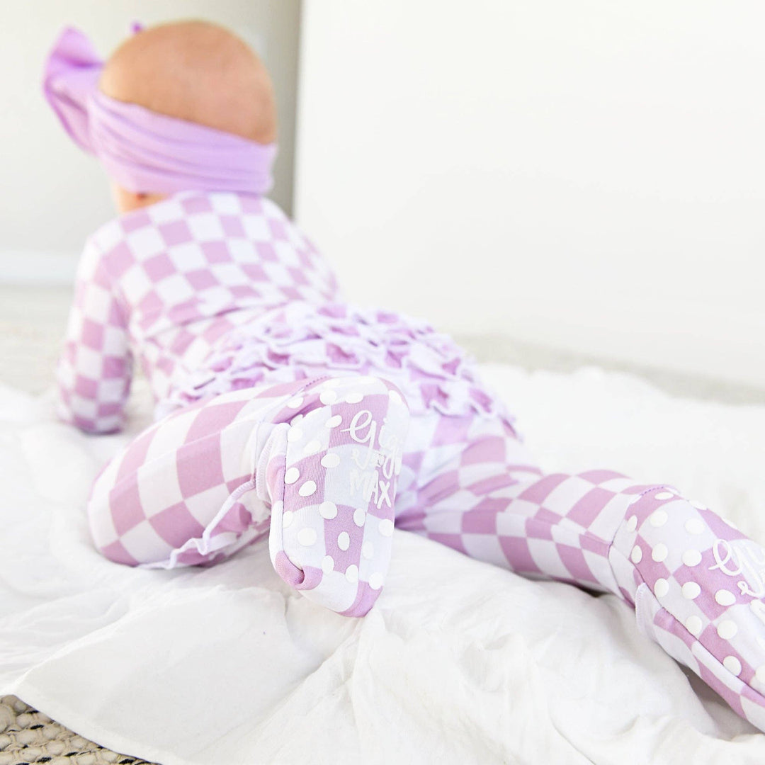 Myla Purple Checks RUFFLE ZIP Bamboo Sleepies Little Outfit