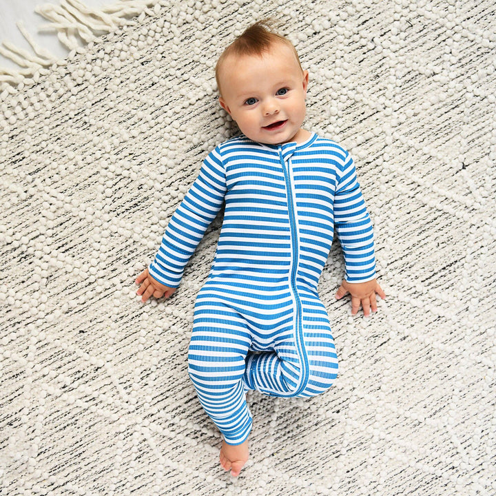 Cooper Blue Ribbed ZIP Bamboo Striped One Piece 2-Way Zipper