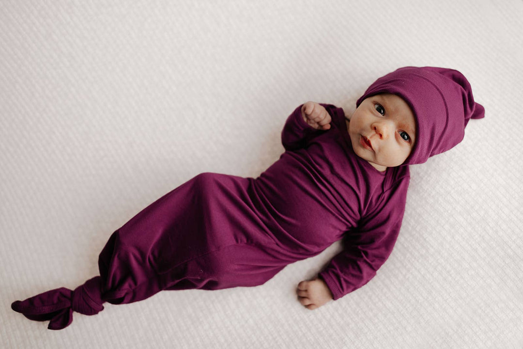 Plum Purple Knotted Newborn Baby Gown