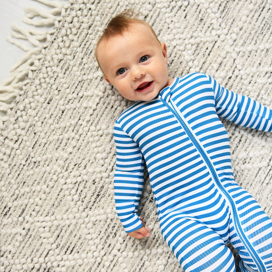 Cooper Blue Ribbed ZIP Bamboo Striped One Piece 2-Way Zipper