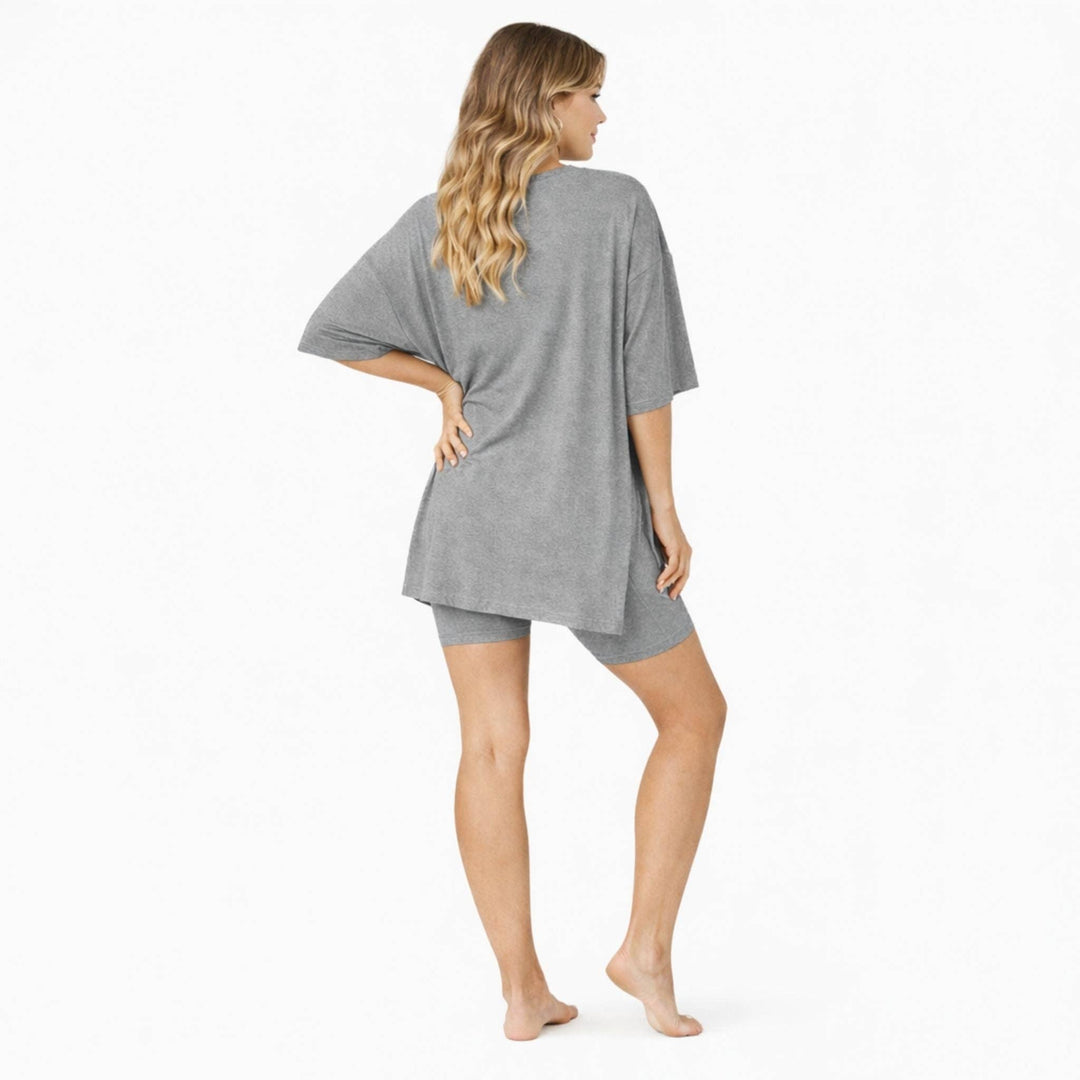 Relaxed Fit Maternity Lounge Activity Set – Short Sleeve Top & Biker Shorts