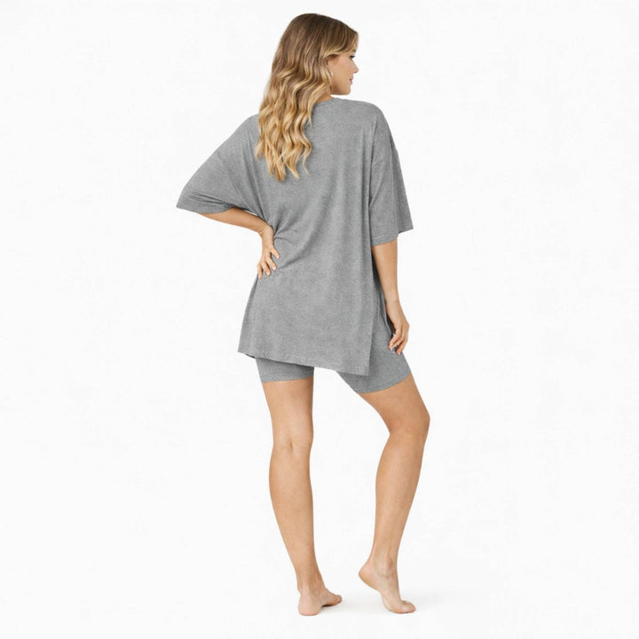 Relaxed Fit Maternity Lounge Activity Set – Short Sleeve Top & Biker Shorts