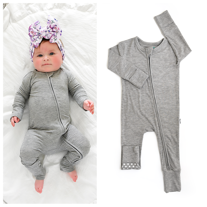 Riley Ribbed ZIP Bamboo One Piece Two Way Zipper Baby Outfit
