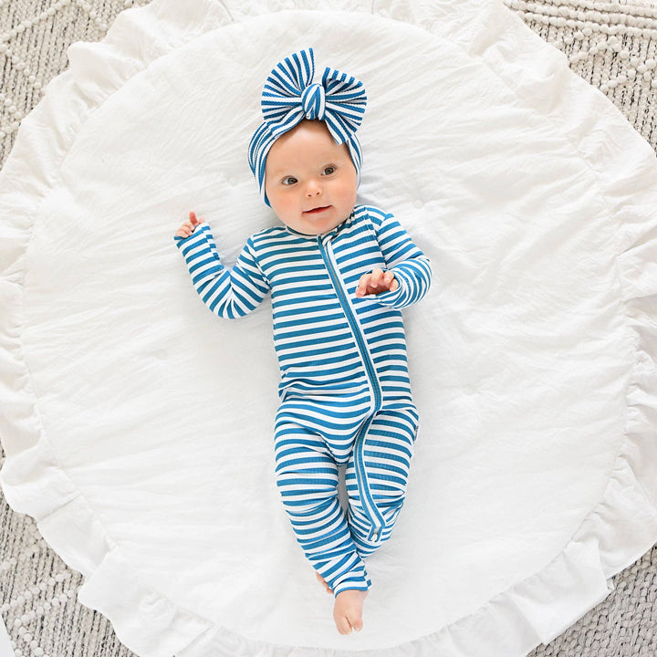 Cooper Blue Ribbed ZIP Bamboo Striped One Piece 2-Way Zipper