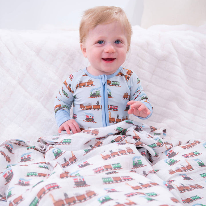 Bamboo Baby Convertible Zipper Pajama Choo Choo Crew