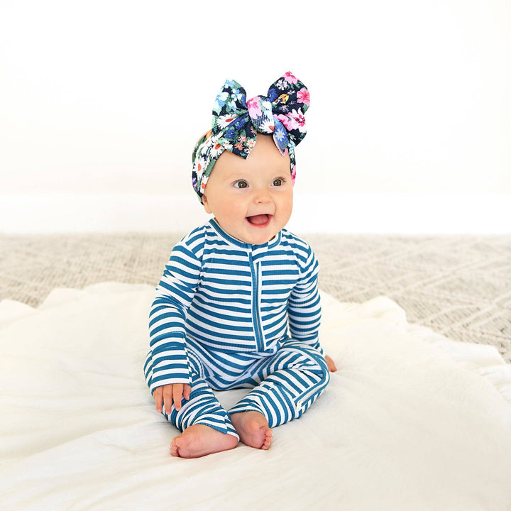 Cooper Blue Ribbed ZIP Bamboo Striped One Piece 2-Way Zipper