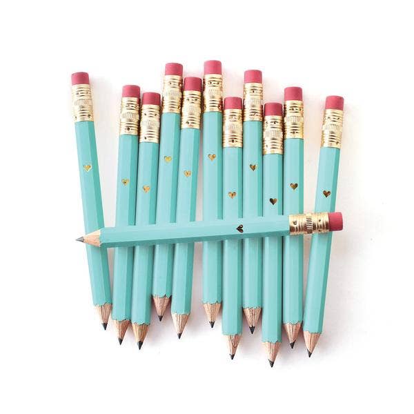 Gold Heart Mini Pencils - Teal